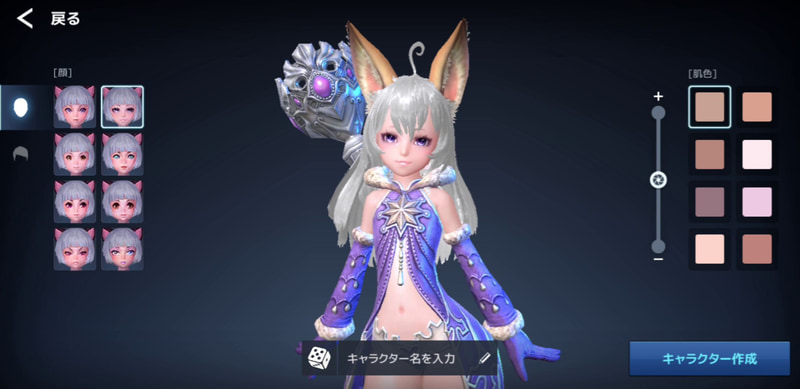 キャラクターカスタマイズではフェイスパターン、肌色、髪型、髪色を変えてオリジナルのキャラクターを作成する