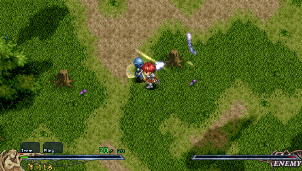 「半キャラずらし」により敵を一方的に攻撃できるのが爽快（画像は初期2作品のリメイク版である「イースI＆II クロニクルズ」より）