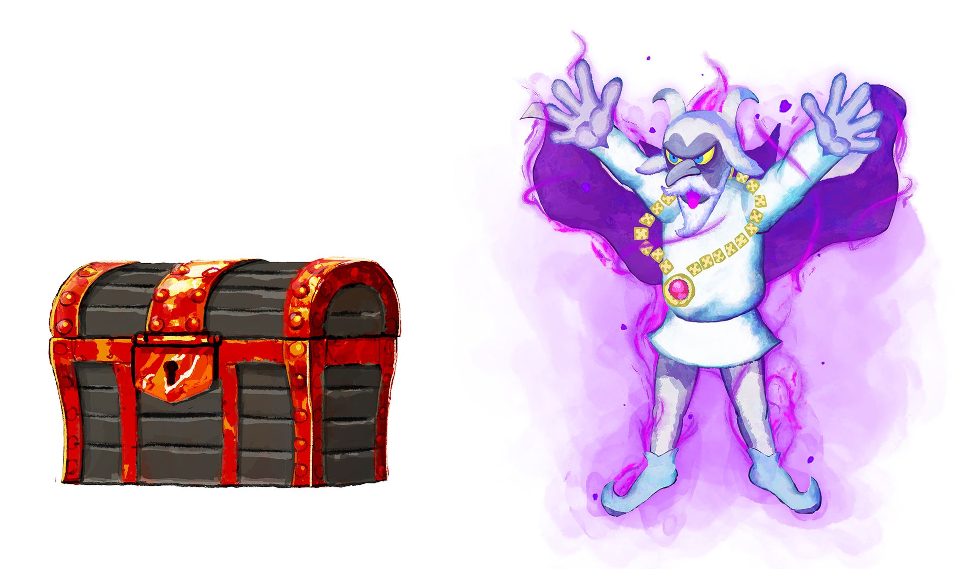 （左）黒い宝箱、（右）白い魔物