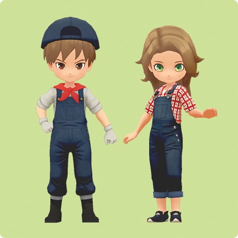 「牧場物語 再会のミネラルタウン」の主人公、ピートとクレアが着ていた衣装のセット