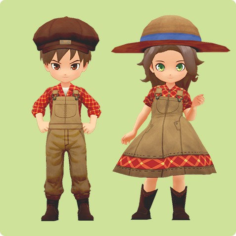 「牧場物語 三つの里の大切な友だち」の主人公、カナタとナナミが着ていた衣装のセット