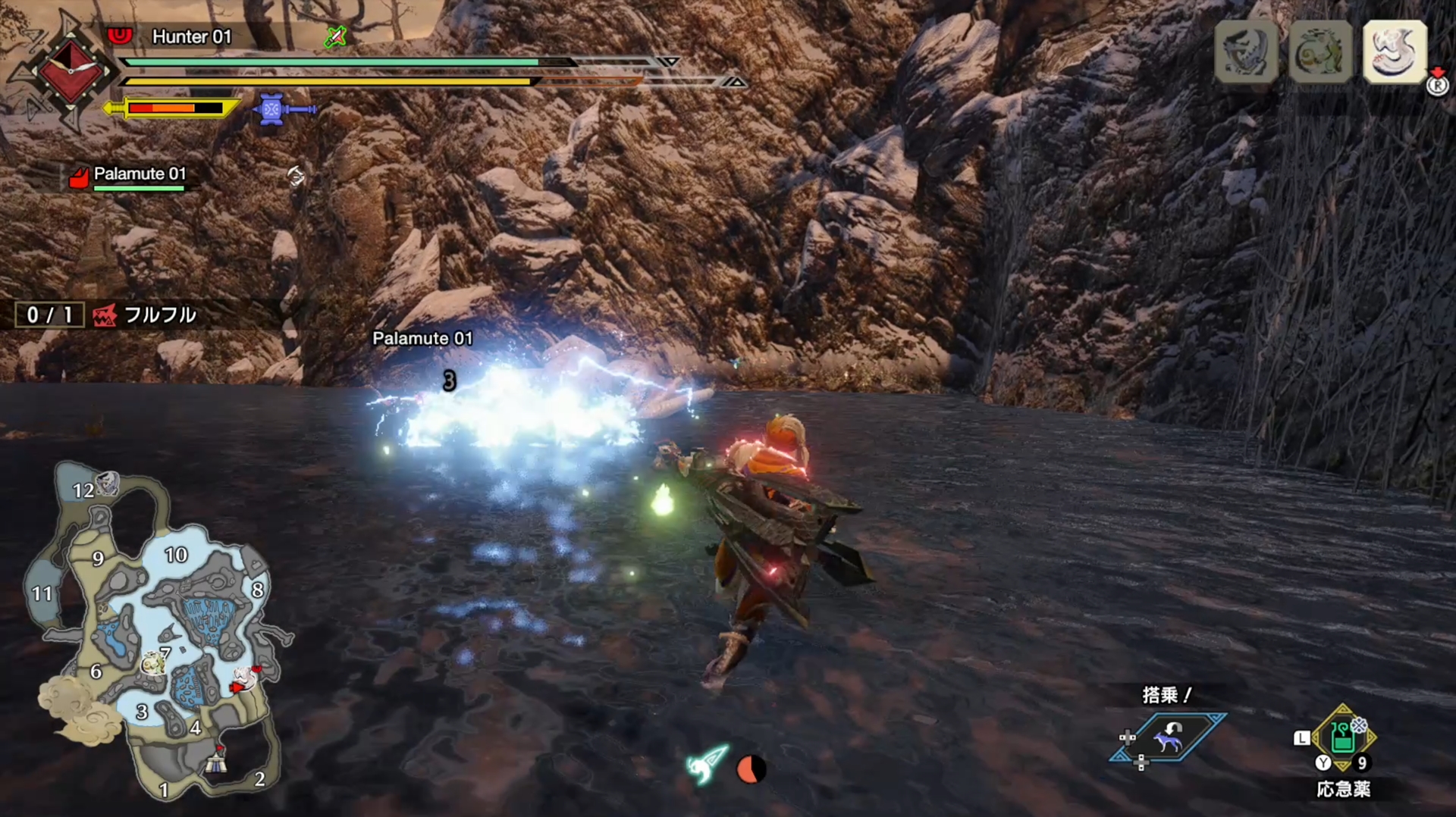 フルフルではお馴染みの電撃ブレスは今作でも健在。麻痺とのコンボで一気にピンチに追いやられる