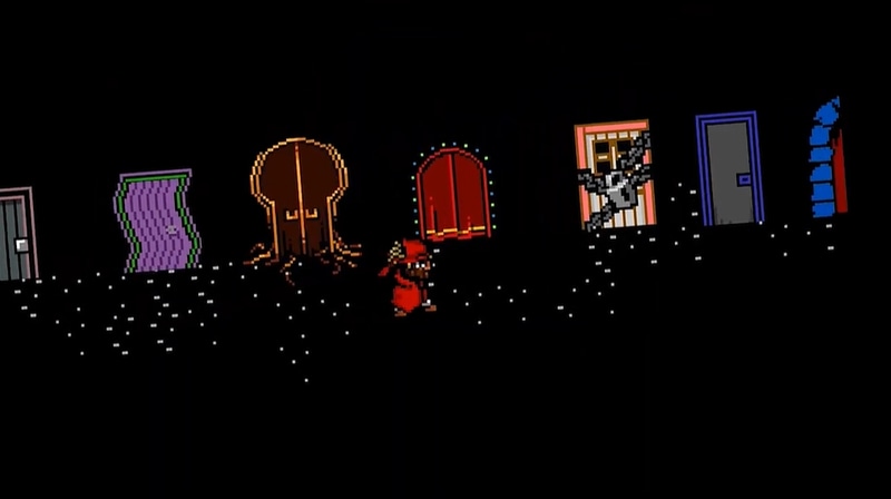 ドアがたくさん立ち並ぶ演出はフリーゲーム「ゆめにっき」を彷彿とさせる