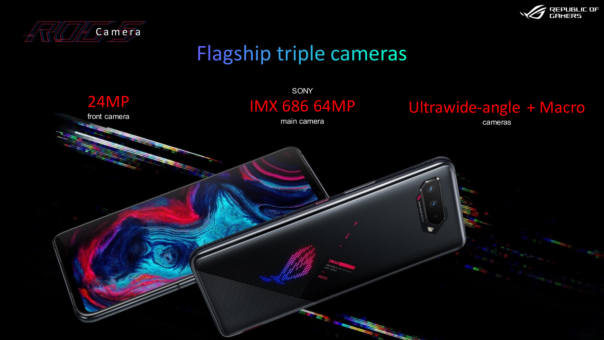 メインカメラは3眼仕様で6,400万画素のソニー製「IMX 686 64MP」を採用する。フロントカメラは2400万画素