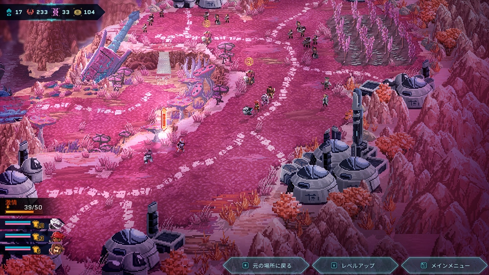 1つのステージでベヒーモスを倒すとインターバルを挟んで次のステージへ。ここでは商人のでの買い物のほかに、新たに1人のヒーローをパーティに加えられる