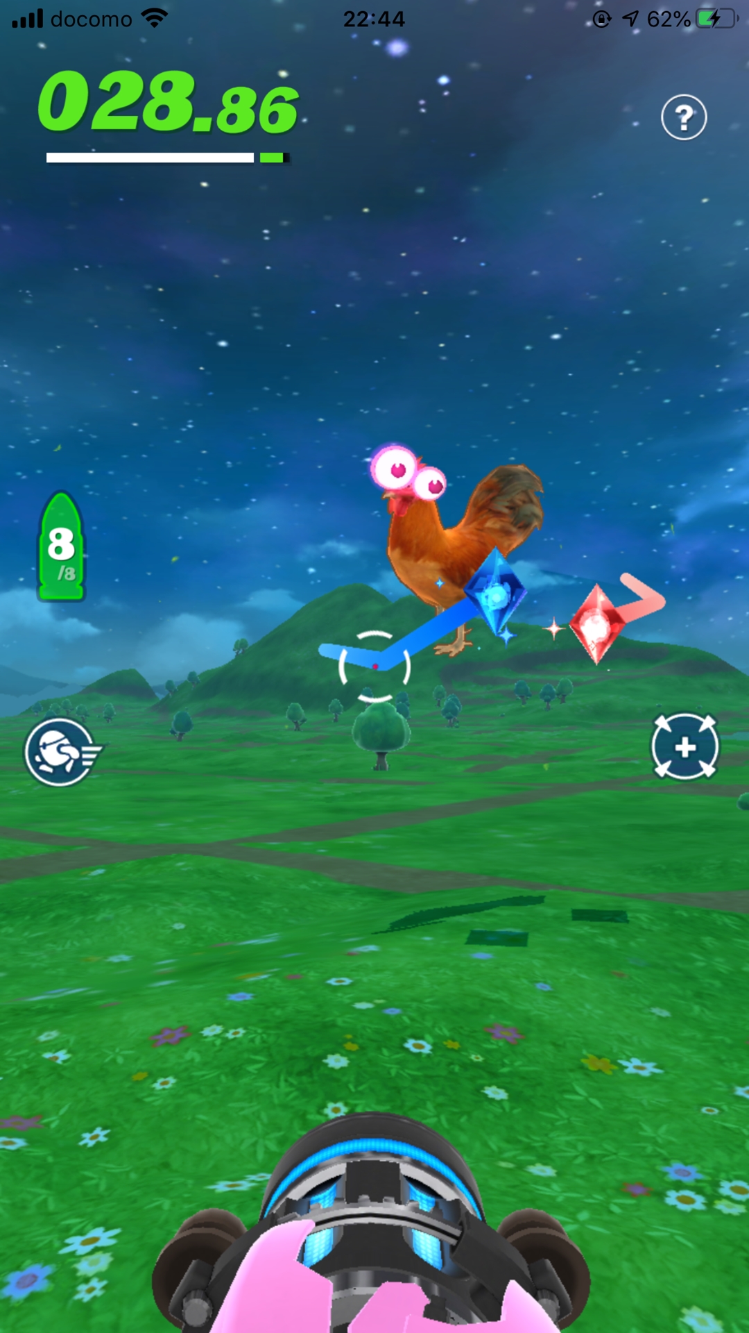 ジャイロアクションと呼ばれる戦闘は、非常にシンプル。中央の照準をジャイロ機能でジェムに合わせ、ショットを当てる