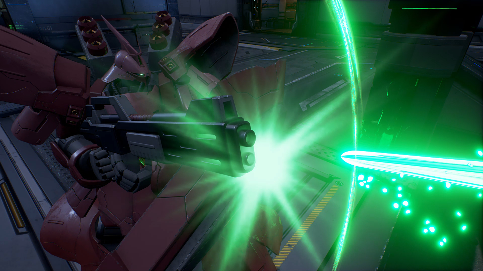 重厚なシルエットでひときわ存在感を放つ赤い機体、サザビー