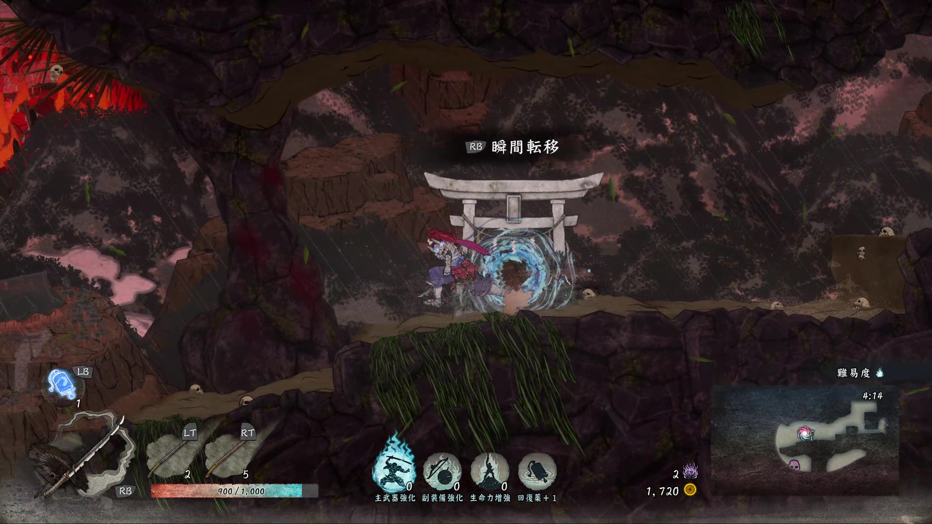 ステージ内を行き来できる鳥居。探索時の移動に便利だ