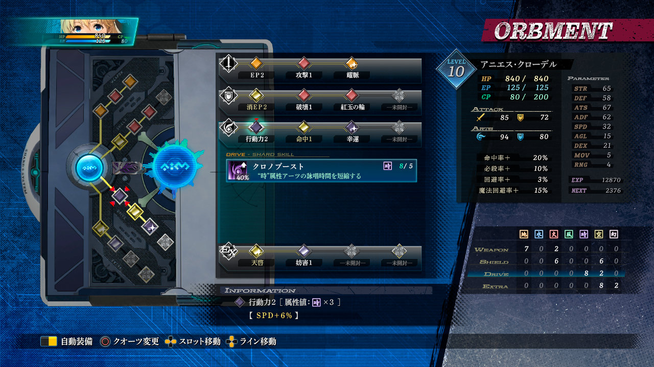 「シャードスキル」確認画面