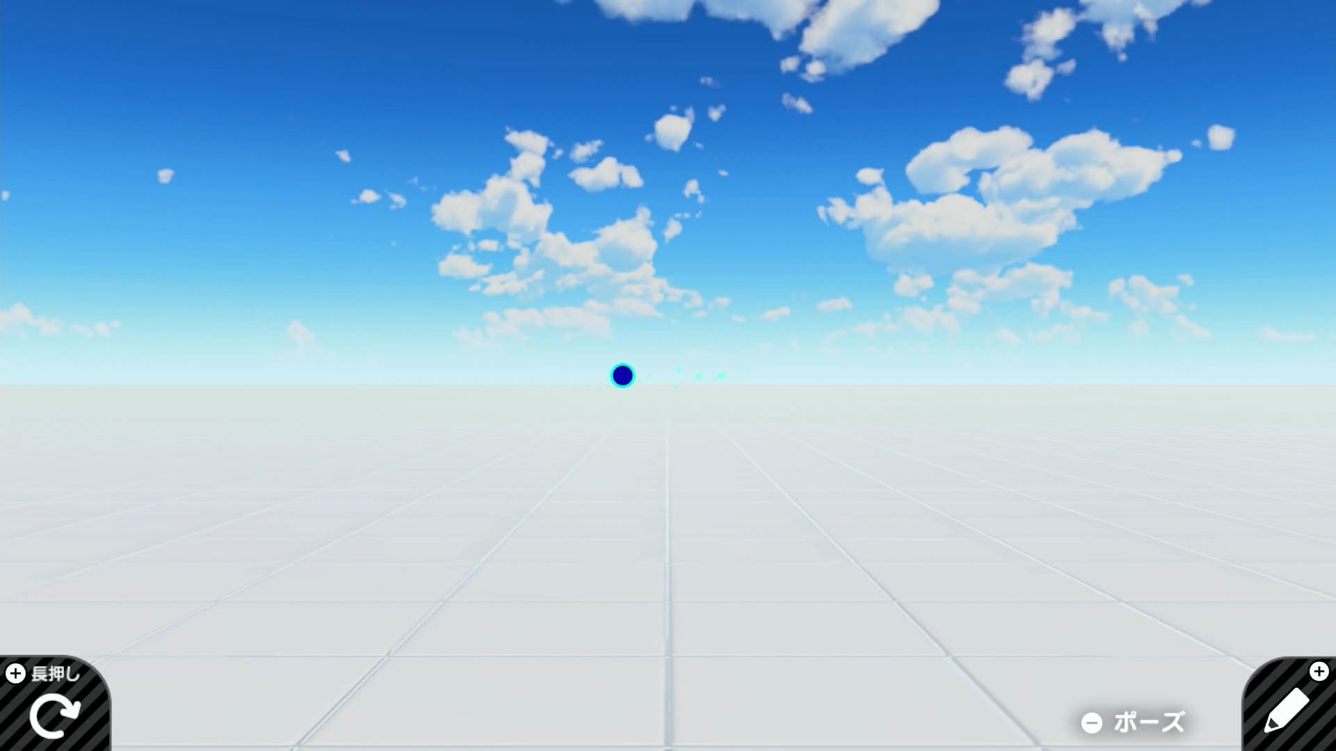 最初は、プログラムを一切組んでない状態なので、ゲーム画面には何もキャラクターが表示されていない