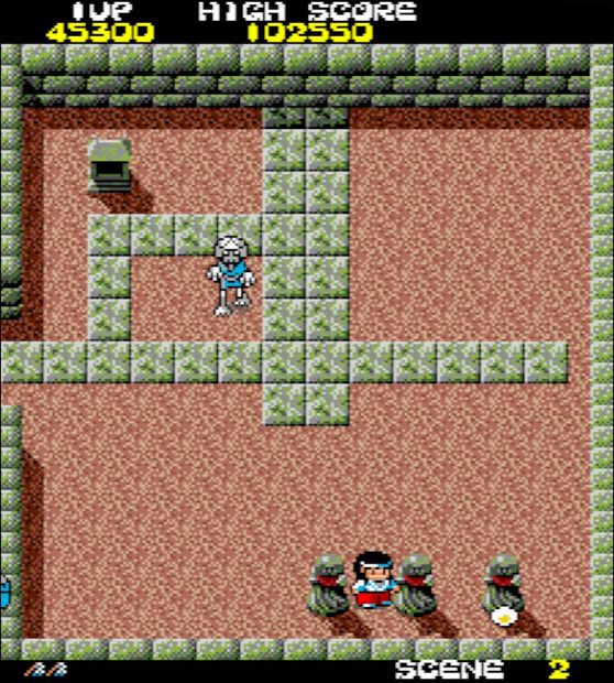 3体並んだ地蔵のうち、右端の地蔵の足元を撃つと黄色の水晶玉が出現