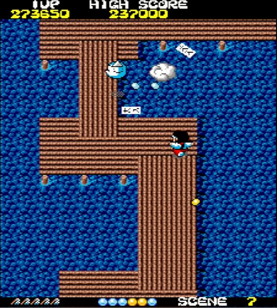 中盤は狭い橋の上で、弾を撃つ「プカプカ」や「化け提灯」と戦う難所だ