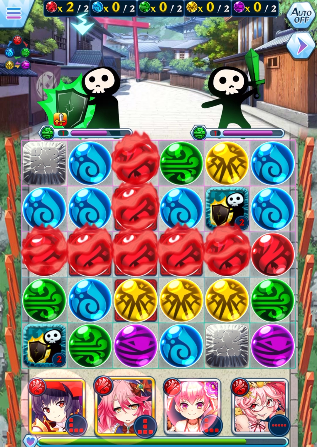 キャラクターごとに、スキルを発動するための＋やL、－といったスキル形状が設定されている。その形にピースを配置できれば、ピース操作終了後にスキルが発動するのだ。スキルを上手に使えるかどうかが、ゲームの鍵を握る