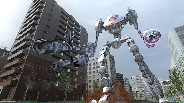 高い攻撃力を誇る二足歩行型の巨大ロボット。時折頭部らしき部分を体内に収納する動作が見られる。両腕の武装は数種類確認されている