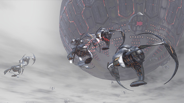 高い機動力を持つ小型戦闘機。拡散する赤いレーザーを発射し、編隊で攻撃してくる