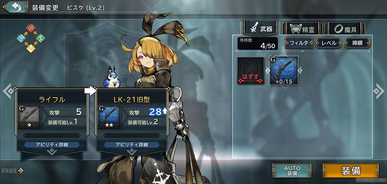 経験値によるレベルアップ、装備の概念はもちろん備わっている