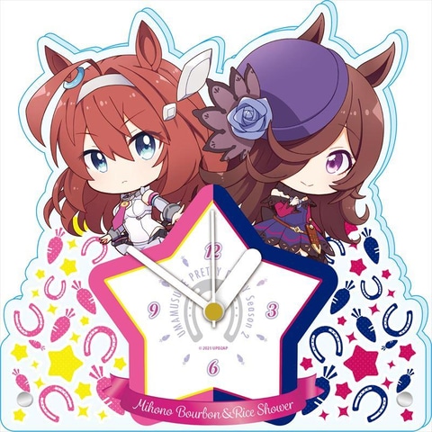 希少品　ウマ娘　ぷちちょこ　アクリル時計　ミホノブルボン&ライスシャワー ウマ娘」、カップリングしたアクリル置時計が予約受付中 - GAME Watch