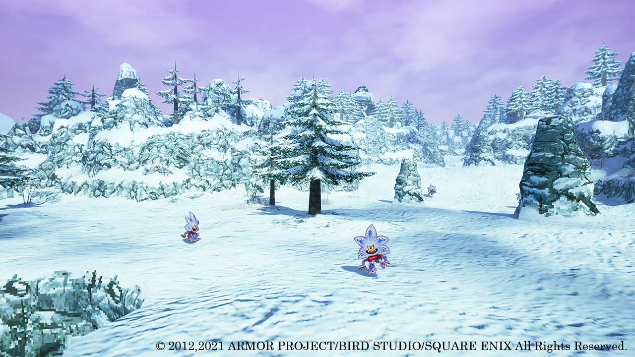 一面が雪に覆われたエリア。氷穴や、水がすべて凍ってしまった湖も存在する