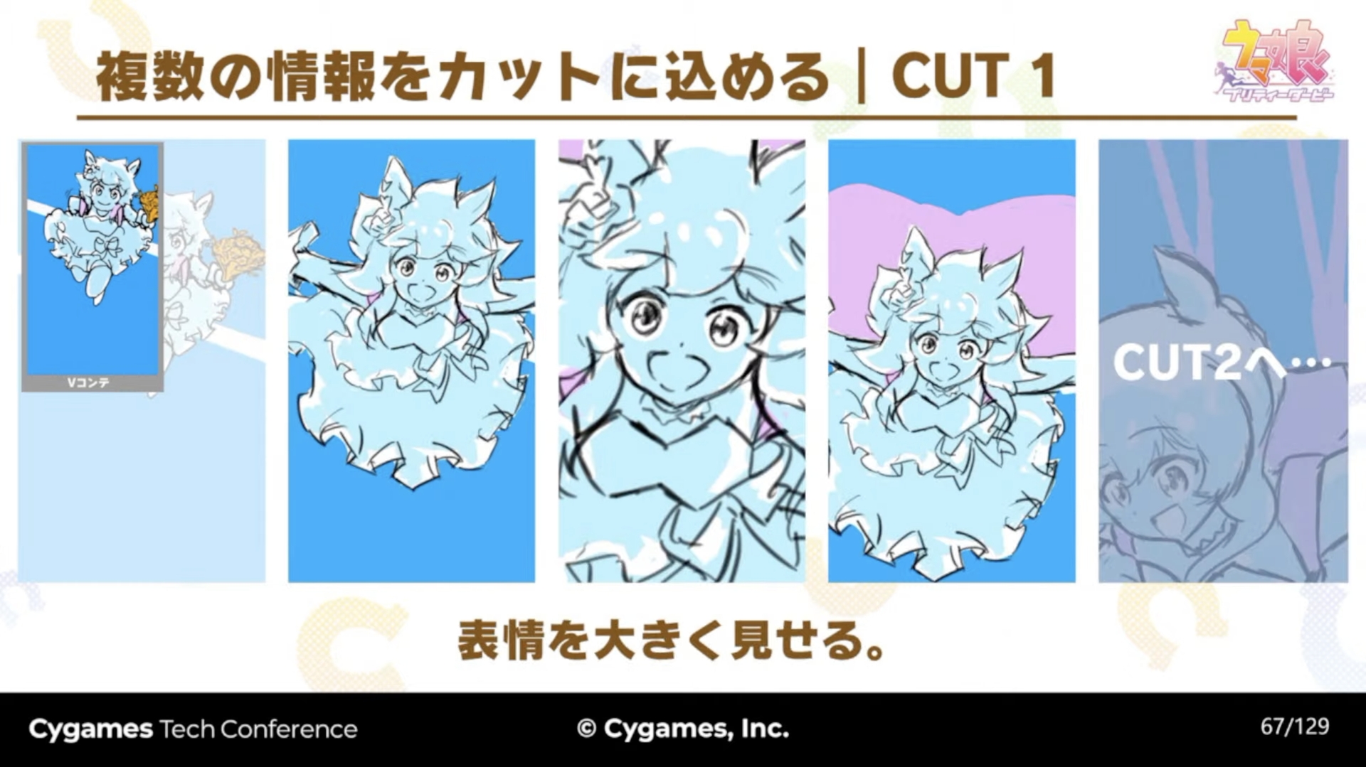 画面全体に覆いかぶさる勢いで降下するマヤノトップガン。パラシュートを開くという要素でリズムを作り、カメラの速度と近づくことで顔をしっかりと見せたいという効果を狙っている