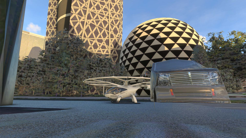 コクーンタワー前にも着陸可能！右の物体はクルマです