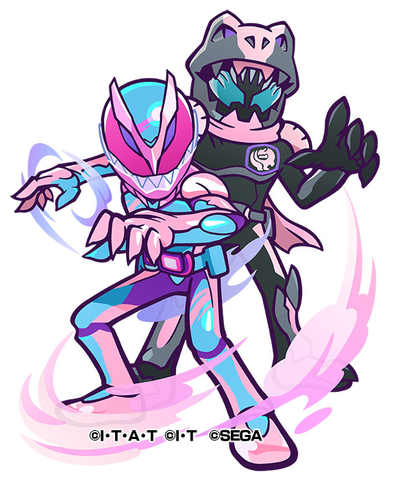 赤属性の攻撃力と体力を強化するリーダースキルと「こうげき」×20の属性攻撃＋麻痺を与えるスキルを持つ「仮面ライダーリバイス」。☆7になるとリバイとバイスが合体して各バイススタンプに対応した姿になるリミックスの形態の1つ「リバイスレックス」の姿にへんしんする！