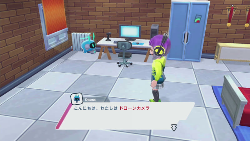 プレーヤーはカメラが付いたドローンを相棒に様々な動画を撮影してNewTubeに投稿していく。このドローンがいつでもついてきてくれるので、困った時に立ち止まっているとアドバイスをくれたりする。1番近くにいる頼もしい相棒だ