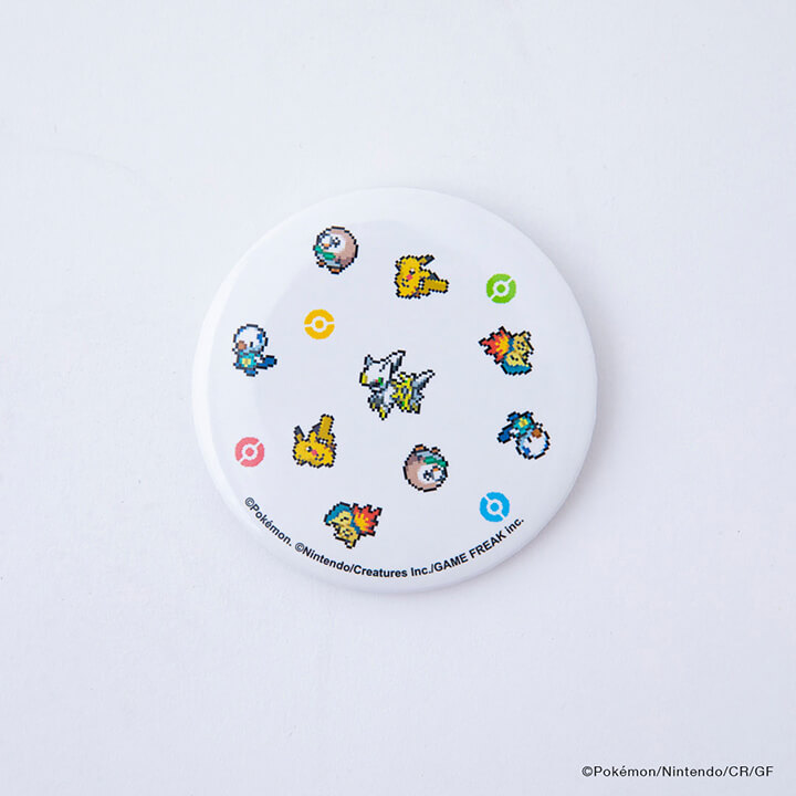 ピクセルアートのモクロ―、ヒノアラシ、ミジュマルとアルセウス、ピカチュウ、モンスターボールデザインの缶バッジ