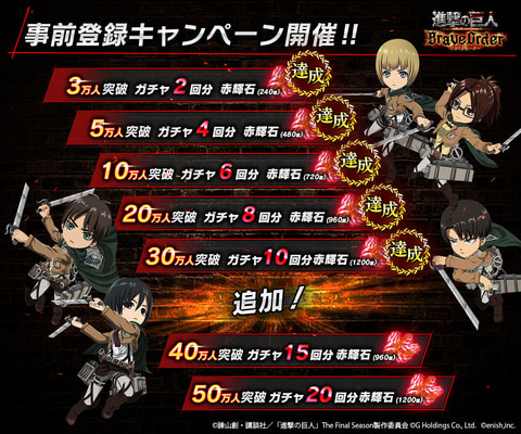 進撃の巨人 Brave Order 事前登録受付中 登録者数に応じて特典が豪華になるキャンペーン開催 Game Watch