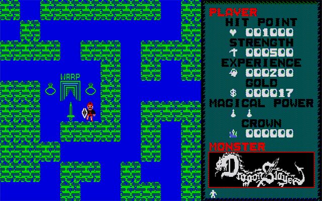 ゲーム開始直後の主人公は非常に弱く、モンスターと戦ってしまうと即座にゲームオーバーになるほど。まずは、フィールドのどこかにある剣を探して装備し、コインを拾い集めて家に帰るのが目標