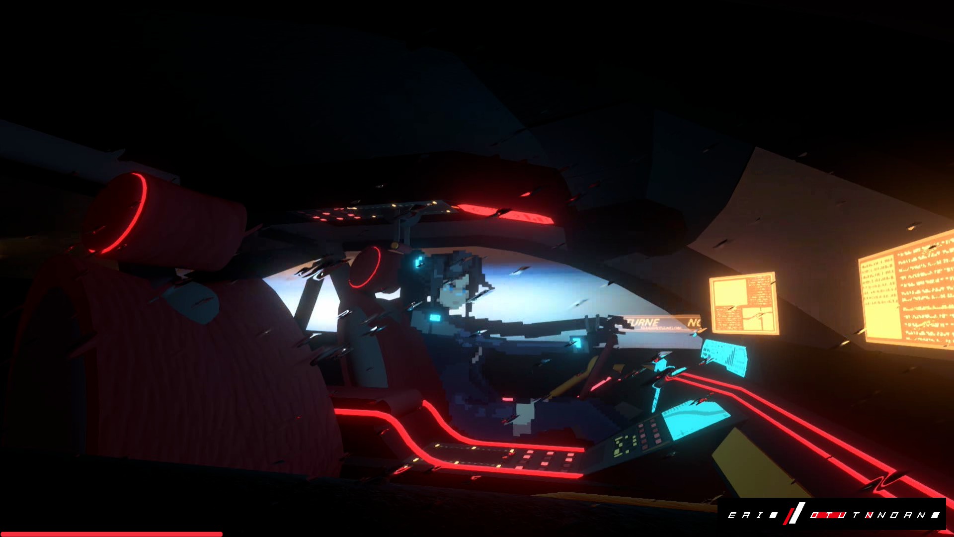 空飛ぶ車でマップの移動ができるがこの際に挟まる専用のロード画面が個人的なお気に入りポイント。ハンドルを握るアンのビジュアルは赤と黒を基調としており超おしゃれである