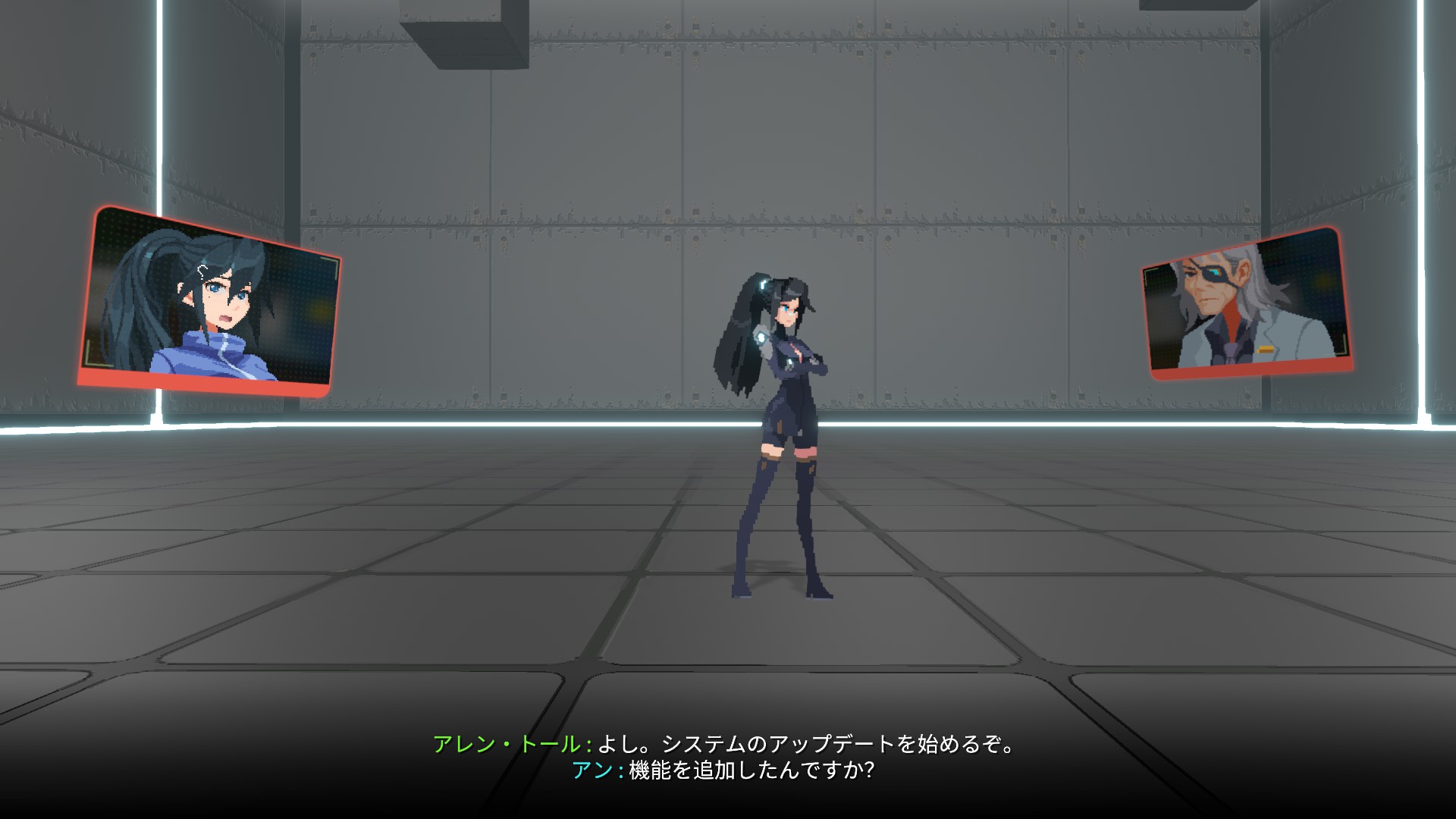 バトルパートではアンがタイトなスーツ姿に！ こちらの姿もポニーテールが似合う