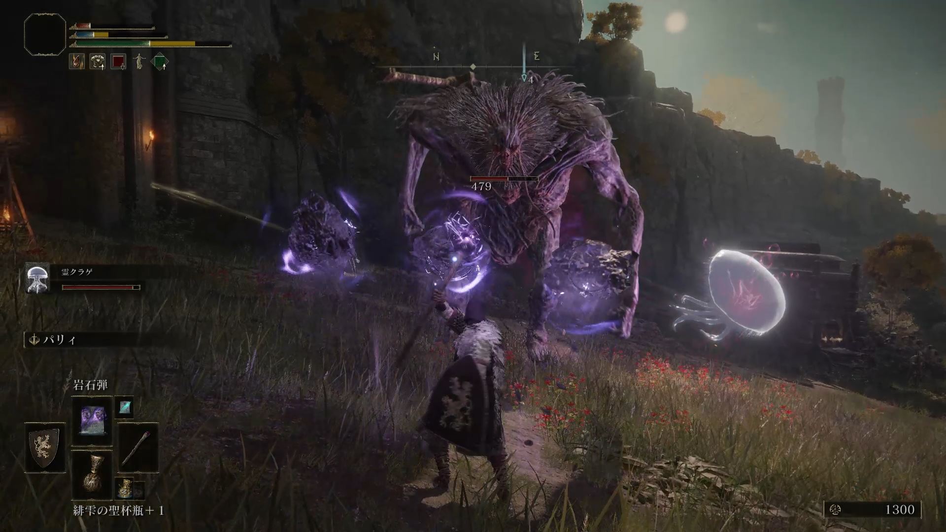 霊クラゲを召喚して巨大な敵に立ち向かう