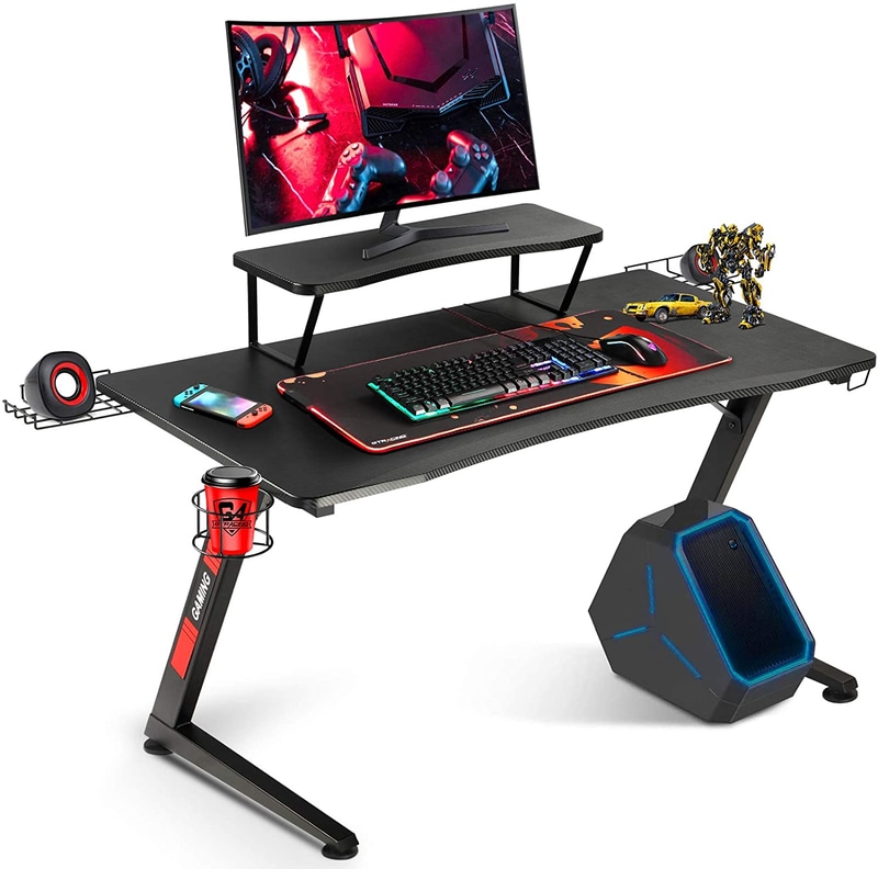 GTRACING ゲーミングデスクパソコンデスク pcデスク ゲームデスク 机 モニターアーム対応 ゲーマーに向け 幅 108 cm×奥行60cm 耐荷重80kg Z字フレーム 組立簡単 レッド (Red)