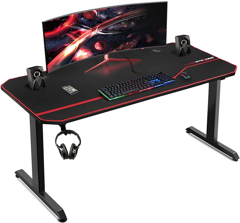 GTRacing パソコンデスク ゲーミングデスクデスク オフィスデスク 机 ゲーマーに向け 幅140cm×奥行60cm 耐荷重100kg 頑丈なフレーム 組立簡単 新開発作品 T02 RED