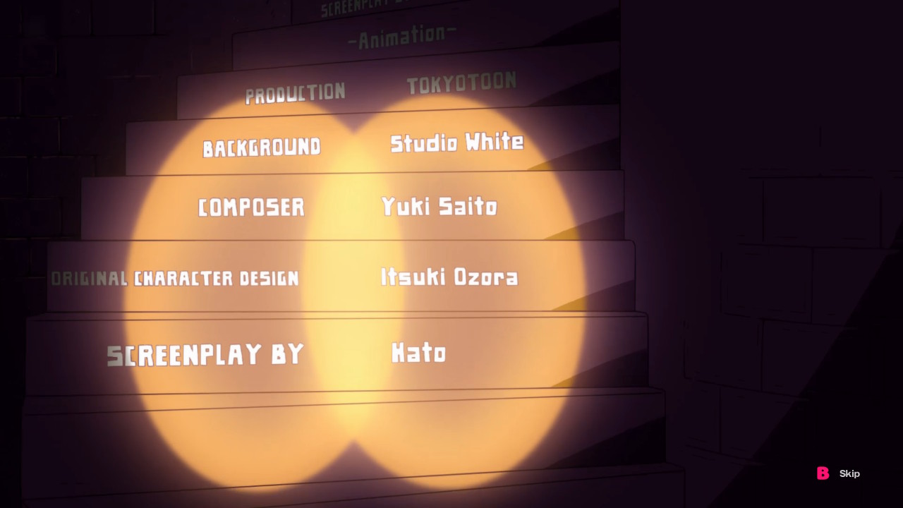 ちなみに最初のカートゥーンアニメでは螺旋階段を登るシーン。ここでは階段の足場にスタッフロールが流れるといった超おしゃれな演出も