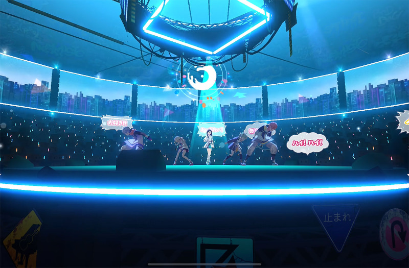 一瞬で巨大な画面が消えてユニットメンバーが現われることができるのは、バーチャルライブならでは