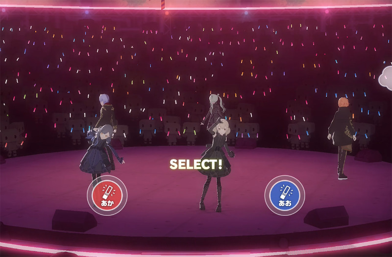 ペンライトを使ってのアンケートでは、“CLAP”やコールのアイコンが表示される場所にボタンが現われ、どちらかをタップすると回答が送られるようになっている。これなら、集計も一瞬だ