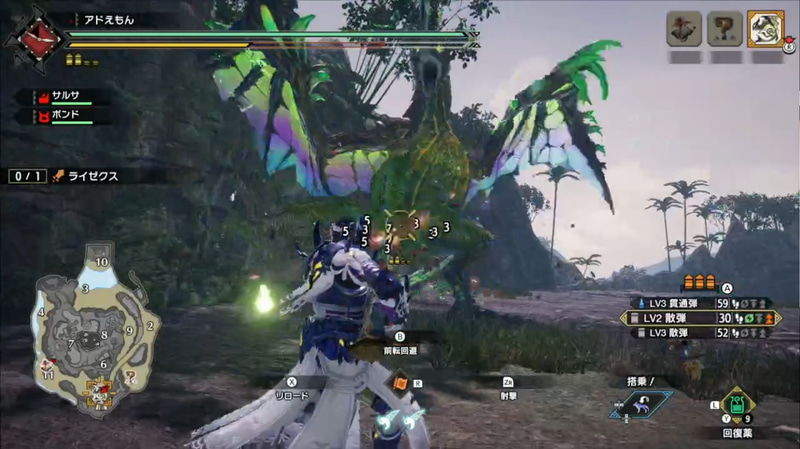 連射機能は「MHサンブレイク」のライトボウガンで役立った。ZRに設定することで、最大効率で弾を発射できる