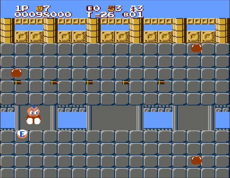 隠しアイテムの鍵を発見して取ると階段が出現し、ボーナスステージやワープゾーンに進むことができる（※画像は5-1に隠されたボーナスステージ）