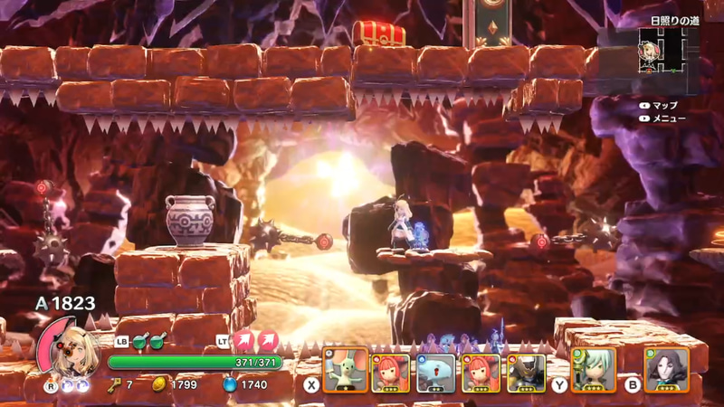 様々な特徴を持つエリアを冒険し、敵を討伐しながらアイテムを拾い集めて先へ進むのが本作の基本。ダンジョンは入る度に姿を変えるが、ステージ内の一度行った場所へならワープが可能であったり、ダッシュや2段ジャンプと言った基本的な操作が快適で、探索は苦にならない