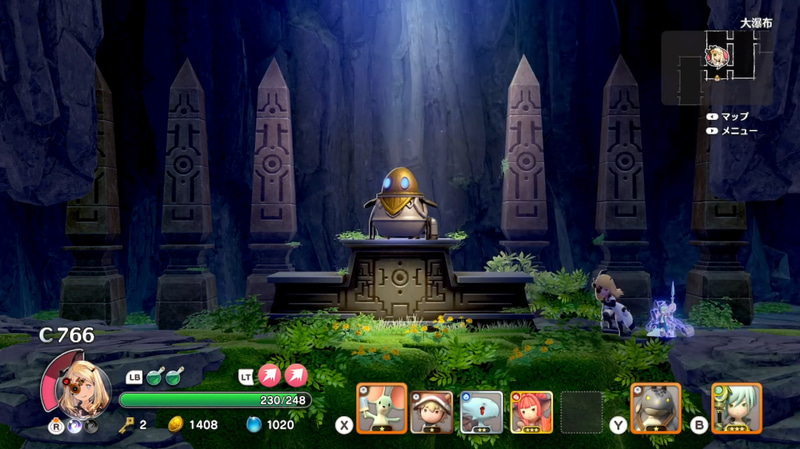 様々な特徴を持つエリアを冒険し、敵を討伐しながらアイテムを拾い集めて先へ進むのが本作の基本。ダンジョンは入る度に姿を変えるが、ステージ内の一度行った場所へならワープが可能であったり、ダッシュや2段ジャンプと言った基本的な操作が快適で、探索は苦にならない