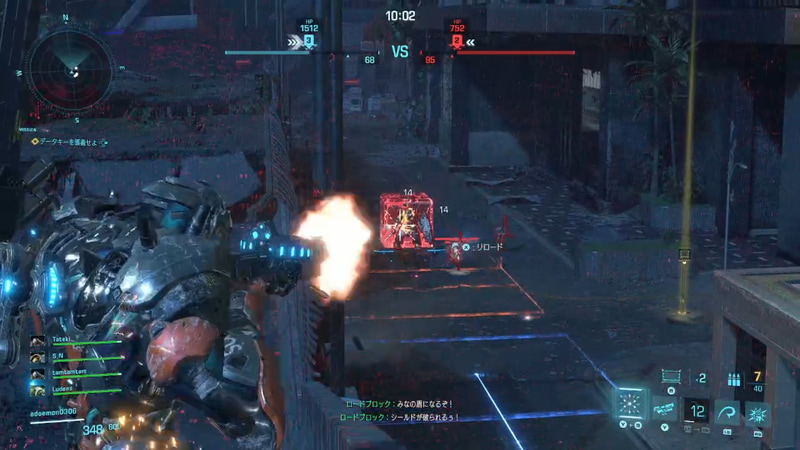 変則的でなくても単純なチームプレイを気持ちよく決めやすいのも本作の良い所。画像は、味方の「ROADBLOCK」が敵の前衛の攻撃を防ぎつつ、注目を集めているシーン。その間に機動力の高い「ZEPHYR」で壁を飛び越え、後ろに回り込んで敵の不意を突く！ そのまま敵を殲滅できて超爽快な気分だ！