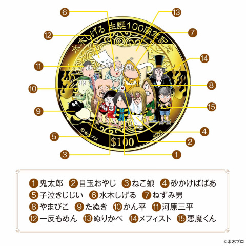 水木しげる氏生誕100周年記念の金貨が販売開始！ 「ゲゲゲの鬼太郎