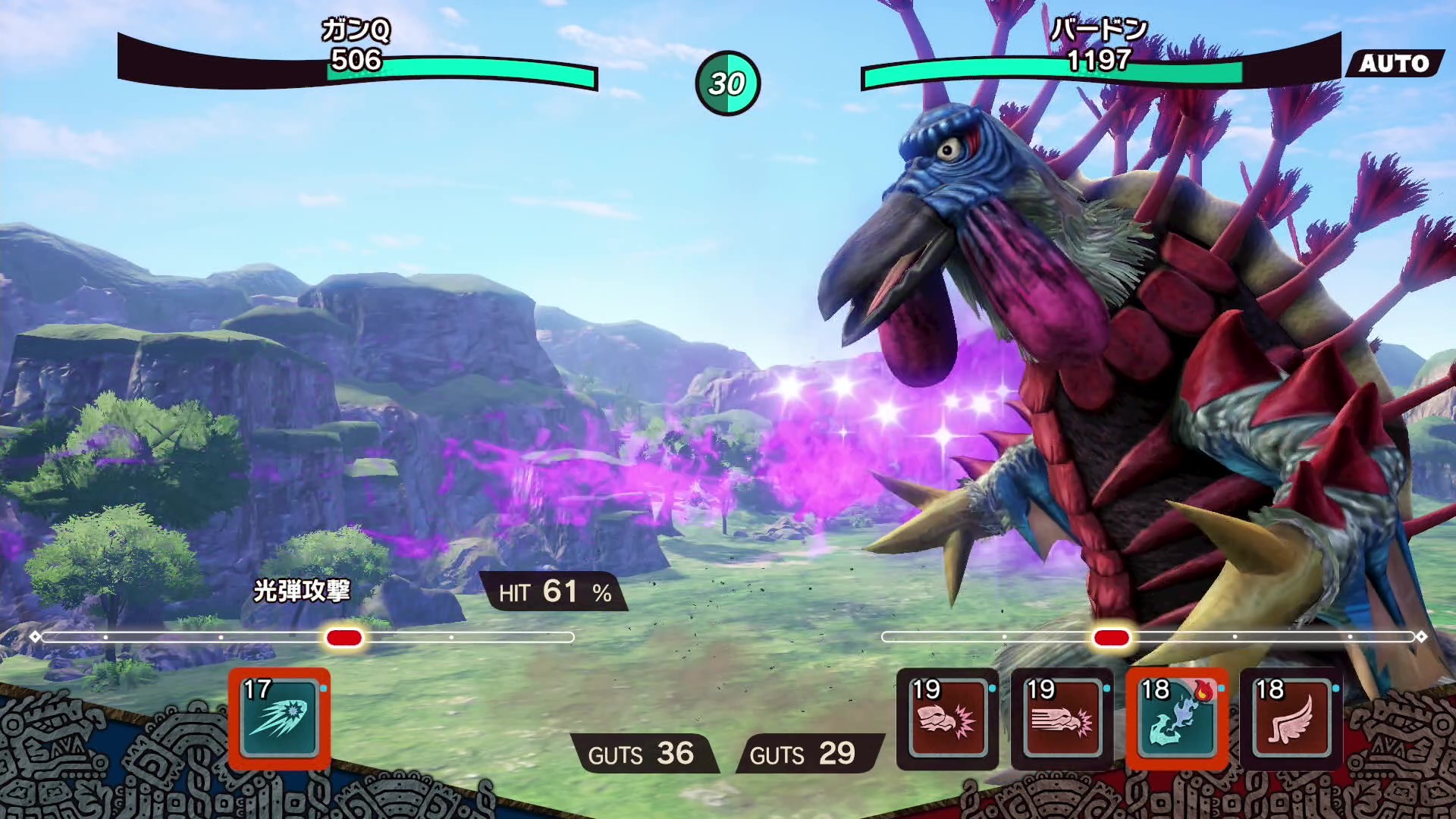 HIT率は画面中央の上側の数字だ。HIT率61％で光弾攻撃を放つも避けられてしまう