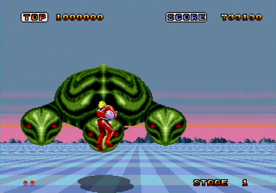 アーケードゲームだった「スペースハリアー」の正式な続編。ハリアーのコスチュームも変わった