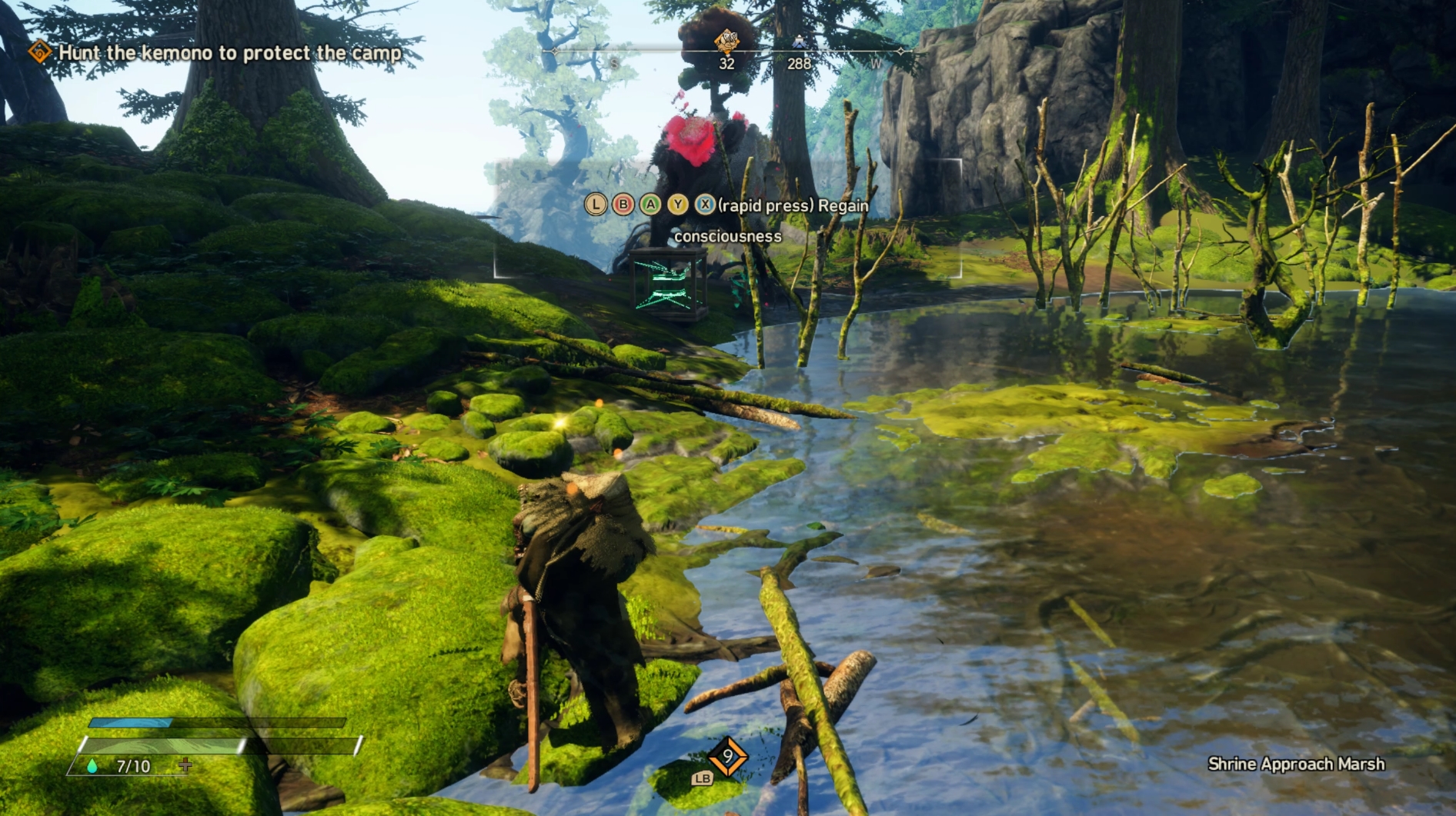 目まぐるしい攻撃を受けると、意識が朦朧としてしまう。ABXYボタンを連打しながら、Lスティックを回して覚醒させよう