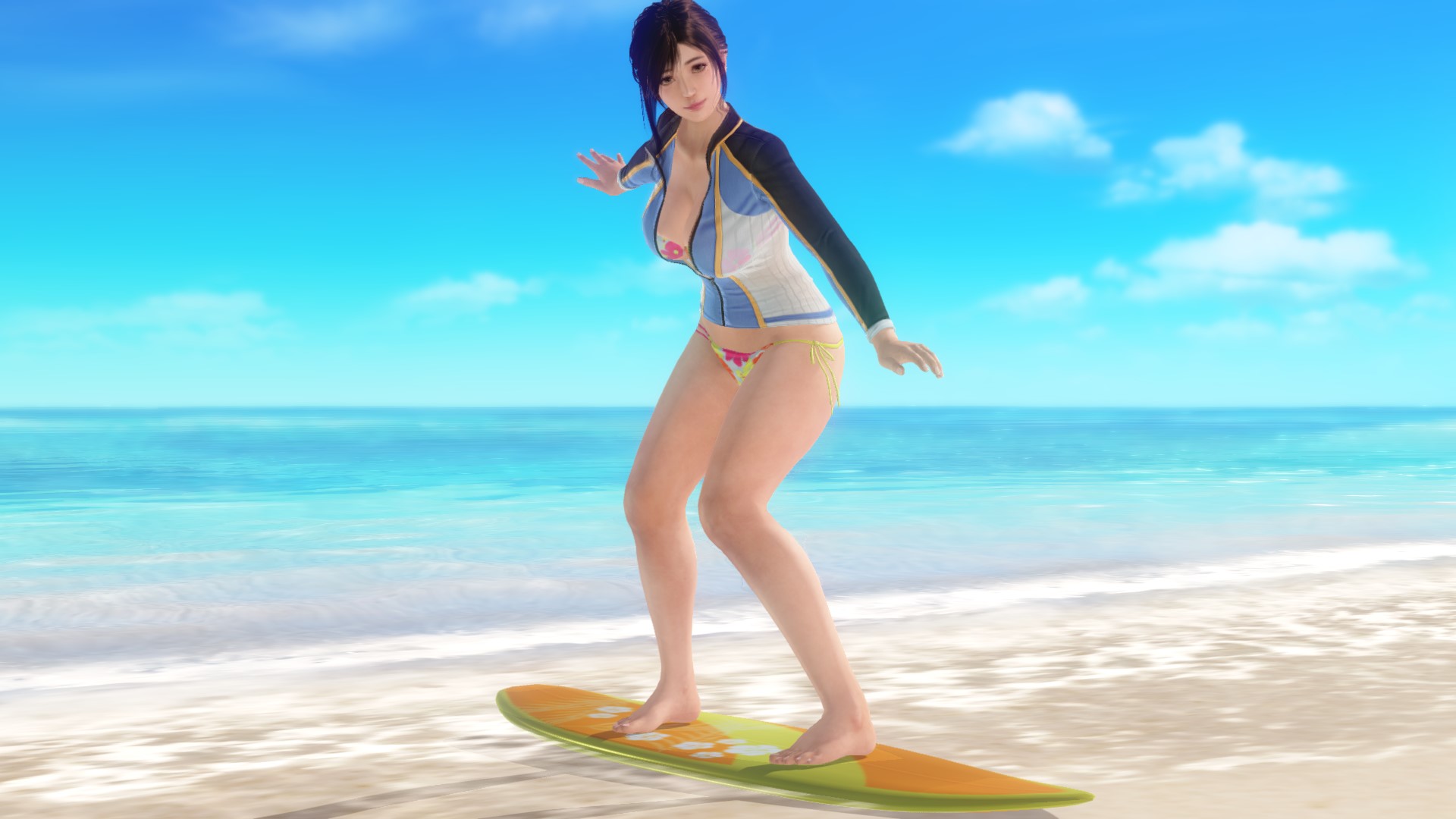 ネタ水着になりそうだったが、ナイス判断により波打ち際でボードに乗れるようになった