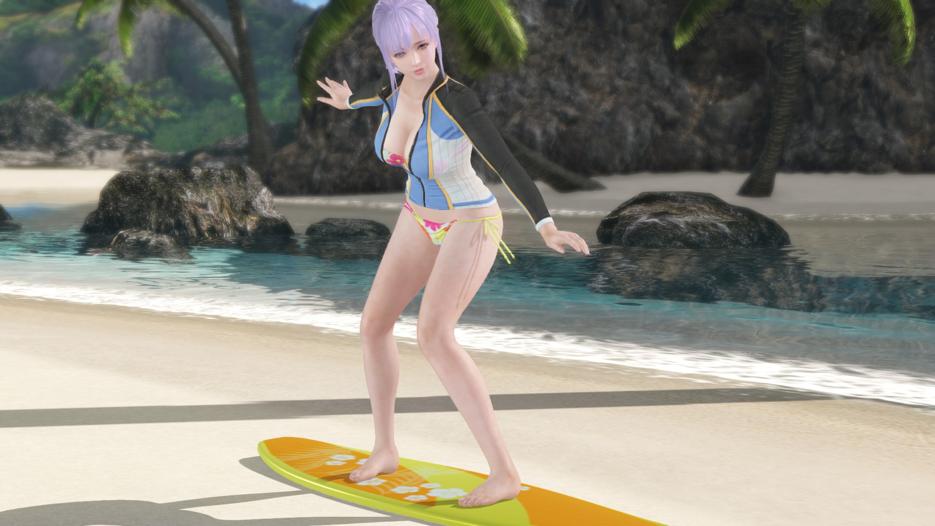 ネタ水着になりそうだったが、ナイス判断により波打ち際でボードに乗れるようになった