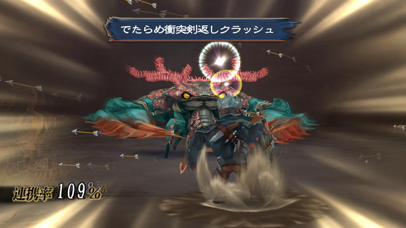 「サガ」の連携といえば、連携技によってとんでもない連携名が出てくるのも楽しみのひとつ。これは「でたらめ矢」＋「衝突剣」＋「切り返し」＋「ロッククラッシュ」の連携