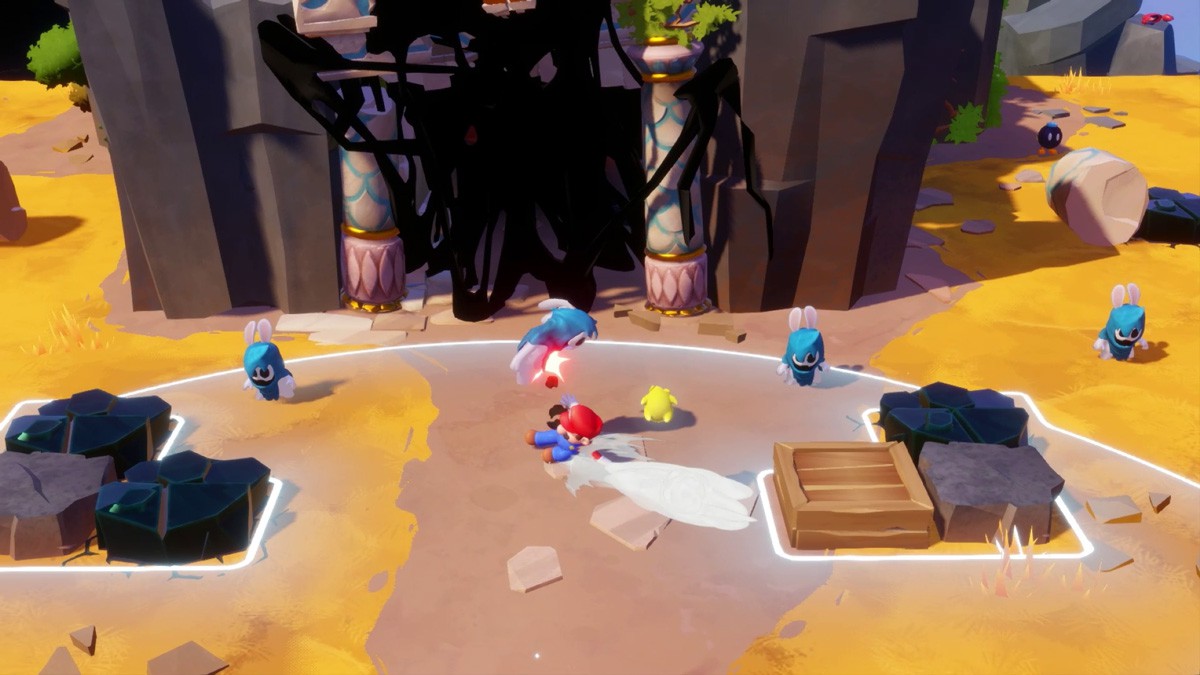 マリオが1体の敵にめがけてスライディング